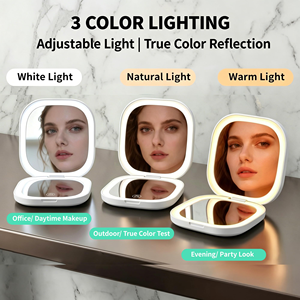 Rechargeable Smart LED 3-Color Light Adjustable Brightness Double-Sided 1x/3x Pocket Portable Compact Makeup <b>Mirror</b> Custom Logo - Product Image 3