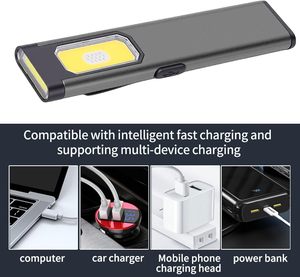 Pocket Flat Slim <b>LED</b> Flashlight EDC 500lm White Yellow Red Warning <b>Light</b> Pen Clip Workshop <b>Work</b> <b>Light</b> Rechargeable Waterproof - Product Image 5