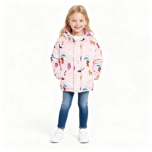 Veste matelassée pour filles, imprimé animal, rose, à capuche, avec doublure en polaire et fermeture éclair, pour enfants de 2 à 8 <span class=keywords><strong>ans</strong></span> - Product Image 1