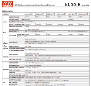 MEAN WELL NLDD-1200H 60W 1200mA 6‑46VDC DC-DC Driver LED à courant constant abaisseur de tension 10‑56VDC Type à broches d'entrée - Product Image 3