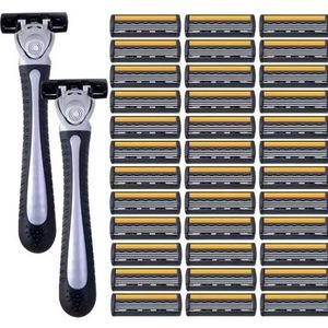 Manual <b>Razor</b> With Black Handle Yellow Three Layer Stainless Steel Blades For Men Face Shaving - Product Image 1