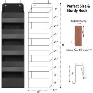 Over Door Organizer 5 Clear Pockets 6 Mesh Side Pockets Black Hanging <b>Storage</b> For Behind Doors Or Walls Neatening And <b>Storage</b> - Product Image 2
