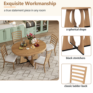 Mesa de Comedor Redonda Moderna para 4 Personas con Juego de Sillas, Mesa de Comedor Extensible con Centro Extraíble de 16 Pulgadas, Madera Ecológica - Product Image 4