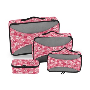 Organisateur de bagages pliable à motif floral hawaïen personnalisé, 4 ensembles de cubes de compression pour bagages, sac de voyage, cube de voyage pour femmes - Product Image 1