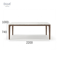 Table à manger ovale EKAR Linden de style moderne du milieu du siècle avec plateau en marbre blanc et base en noyer massif pour la maison, le bureau ou la cuisine