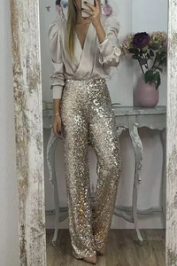 <span class=keywords><strong>Pantaloni</strong></span> <span class=keywords><strong>Eleganti</strong></span> King Mcgreen Star <span class=keywords><strong>con</strong></span> Paillettes, <span class=keywords><strong>Vita</strong></span> Alta, Gamba Larga, Slim Fit, Luminosi, Tinta Unita, Elastici, Streetwear - Product Image 6