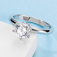 Bague Ronde en Moissanite Argent 925 Vente en Gros, Sertie à Griffes, Plaqué Rhodium, Direct Usine, pour Femme