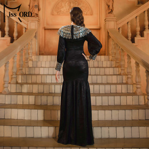 A maniche lunghe in velluto nero con paillettes Hijab arabo <span class=keywords><strong>Istanbul</strong></span> marocchino turco Dubai Muslim modesti abiti da sera lunghi da donna - Product Image 2