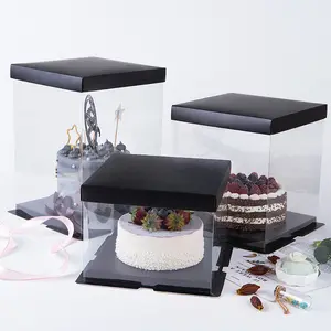 Caja de pastel de boda de alta calidad, diseños de caja de regalo de pastel transparente, caja de pastel de embalaje transparente de plástico de 12 pulgadas lista