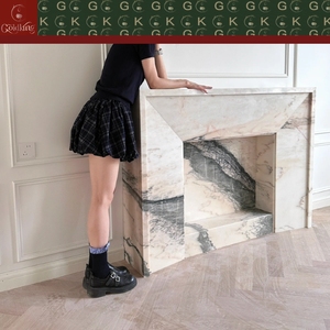 GOLDKING Elegante Revestimiento de Chimenea de Mármol Rosa Tabaco para Sala de Estar Residencial, Crema Cálido con Vetas Gris Carbón Pulido OEM - Product Image 6
