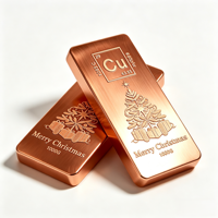 Barre de cuivre Glow 1 kg, 99,9 % pure, gravée au laser, finition brossée, édition limitée Noël, cadeau