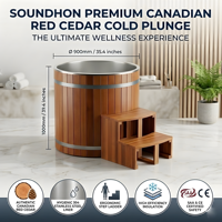Bain froid de luxe en bois de cèdre rouge avec revêtement en acier inoxydable 304/316 et échelle d'accès, les meilleures baignoires à glace par Soundhon