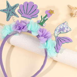 Diadema de Princesa <span class=keywords><strong>Sirena</strong></span> con Flores Moradas para Niñas, Diadema Brillante para Fiestas de Cumpleaños, Accesorios de Regalo de <span class=keywords><strong>Sirena</strong></span> - Product Image 2