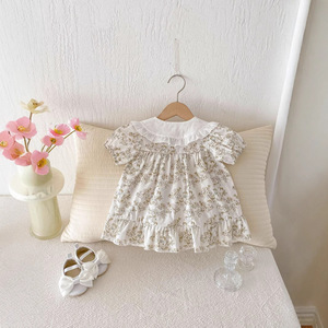 Nuovi Vestiti Estivi per <span class=keywords><strong>Neonata</strong></span> con Stampa Floreale in Cotone, Abiti Principessa a Maniche Corte in Stile Coreano per Passeggiate - Product Image 4