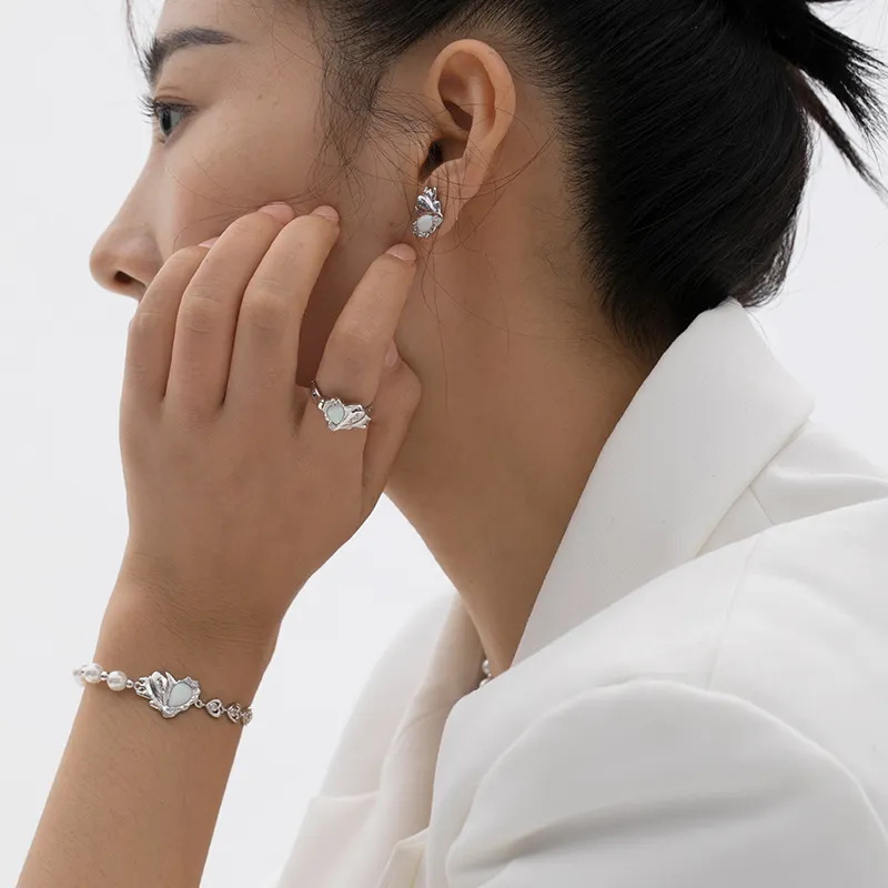Bracelets en argent sterling 925 à la mode bijoux 6mm perles d'eau douce perles bracelet à breloques coeur opale