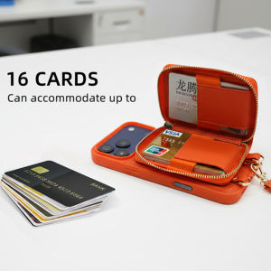 Étui de téléphone de luxe en cuir PU imperméable avec porte-cartes RFID magnétique et chargement sans fil, avec bandoulière, pour la vente en gros - Product Image 2