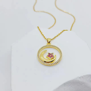 Collar de Cadena de Acero Inoxidable 2025, Collar con Colgante de Luna y Estrella de Zirconia Chapado en Oro y Cobre, Joyería de Moda para Mujer - Product Image 2