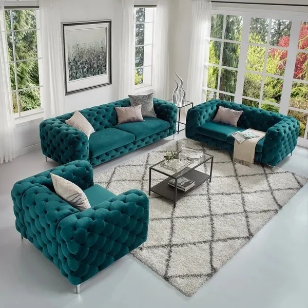 YASITE 3+2+1 Seater Modern Velvet Fabric Classic Sectionals Chesterfield Sofa Set Living Room