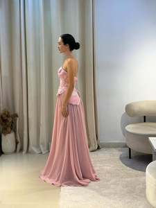 Abito da Sera Senza Spalline Ruolai WL150 in Chiffon con Paillettes, Stile Arabo, Linea A, Senza Maniche, a Strati, Elegante Abito Formale da Donna - Product Image 4