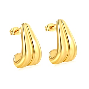 <b>Fashion</b> Design 18k Gold Plated Double Wave CC <b>Hoop</b> <b>Earrings</b> Jewelry Chunky Stainless Steel Hypoallergenic <b>Earring</b> for Women - Product Image 6