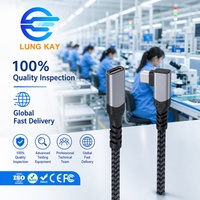 Câble d'extension USB-C mâle vers femelle à angle droit OEM ODM, 90 degrés, 10 Gbit/s, 100 W, tressé en nylon pour équipement industriel