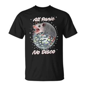 Camiseta All Panic No Disco Screaming Rat, diseño de fiesta en negro - Product Image 1
