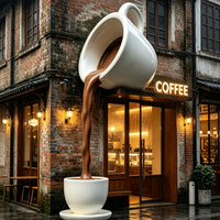 Sculpture géante en fibre de verre en forme de tasse à café, avec effet de café coulant, pour devanture de café, magasin, rue commerciale, café