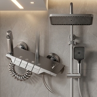Ensemble de douche thermostatique numérique pour salle de bain, en laiton massif chromé, avec colonne de douche pluie et cascade, système de robinetterie mitigeuse