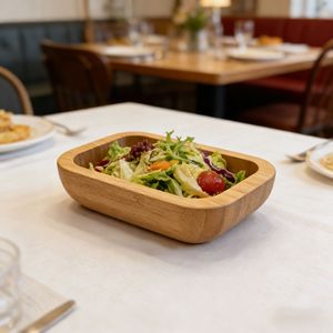 Ciotola Rettangolare per Insalata in Bambù Naturale con Bordo Profondo, Piatto Versatile Ecologico per Frutta, Pasta e Snack - Product Image 1