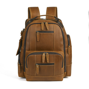 Men's Crazy Horse <b>Leather</b> <b>Backpack</b> 15.6 Inch <b>Large</b> Capacity Multi Compartment Retro Style Business Travel Shoulder Bag - Product Image 5