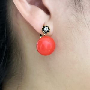 Orecchini rotondi rosso corallo da donna, gioielli vintage geometrici alla moda - Product Image 2