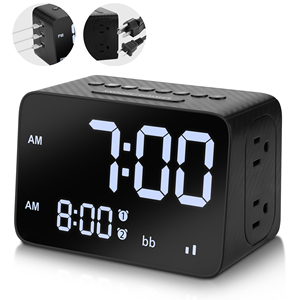 Cargador de Noche con Reloj Despertador Digital LED Dual, 3 Puertos USB, 2 Tomas de Corriente Alterna, Máquina de Sonido Relajante con Ruido Blanco para Dormir - Product Image 1