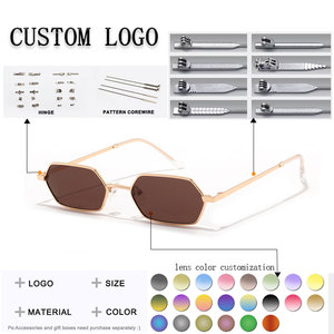 Lunettes de soleil unisexes à monture hexagonale en métal, verres foncés, protection UV 100%, style tendance pour adultes - Product Image 2