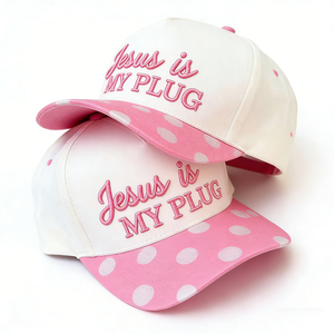 Casquette structurée à 5 panneaux avec broderie 3D personnalisée, couronne moyenne, rose et blanc à pois, visière de baseball pour le streetwear quotidien hip-hop - Product Image 1