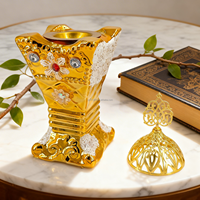 Brûleur d'encens en céramique dorée avec accents floraux en cristal, décoration artistique arabe et chinoise pour le yoga, la méditation, l'aromathérapie et le spa