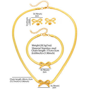 قلادة + سوار + أقراط مجموعة من ثلاث قطع فاخرة بسيطة عقدة فراشة سلسلة طوق الفولاذ المقاوم للصدأ - Product Image 3