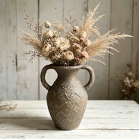 Vas MGO Rustic dengan Pegangan Ganda, Vas Amphora Antik, Vas Meja Gaya Farmhouse untuk Bunga Kering, Rumput Pampas, Dekorasi Rumah