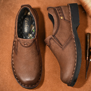 Chaussures Oxford pour hommes en cuir de vachette véritable, à lacets, pour le bureau et les occasions décontractées, antidérapantes, résistantes à l'usure, style rétro, semelle en caoutchouc - Product Image 3