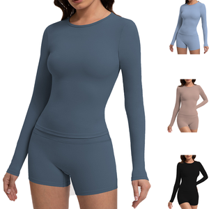 Camisetas deportivas de manga larga para yoga a la moda para mujer con logotipo personalizado-camisetas de entrenamiento para correr - Product Image 1