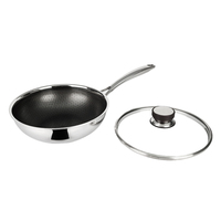 Wok à frire en acier inoxydable 304 à 3 plis de 2,5 mm, à induction rapide, antiadhésif, avec revêtement céramique, pour œufs et poissons, avec couvercle, marque personnalisée