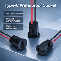 Kabel 15CM M12 Thread Waterproof Power Jack 2 Pin LN-022 12Mm Panel Mount Type-C Female Socket