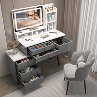 Table de toilette moderne et élégante avec 6 tiroirs, miroir éclairé blanc, mobilier de chambre à coucher écologique