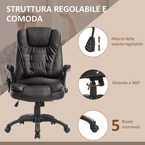 HOMCOM-Silla de masaje ajustable en altura para oficina, con 6 puntos de masaje, PU, 62x68x111-121 cm, color marrón - Product Image 5