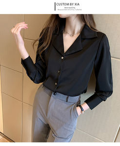 Noir femmes chemises Blouses 2025 chemisier féminin hauts à manches longues décontracté col rabattu <span class=keywords><strong>OL</strong></span> Style bureau dames chemise ample 8237 - Product Image 6