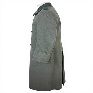 Manteau d'extérieur pour homme en laine grise, double boutonnage, imperméable, écologique, uniforme de reconstitution historique Seconde Guerre mondiale, avec vraie fourrure de renard - Product Image 3