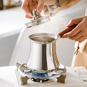 Ahşap Saplı Paslanmaz Çelik Türk Kahvesi Cezvesi, Arapça Yunan Moka Kahvesi Çay Sütü Demleme İçin - Product Image 2