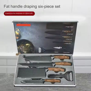 Juego de Cuchillos de Cocina de Acero Inoxidable de Seis Piezas con Mango Cubierto y Cuchillos para Verduras/Frutas y Tijeras para Diestros - Product Image 3