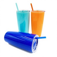 Gobelet en plastique double paroi, avec paille, tasses de café, en vrac, avec couvercle, Logo personnalisé, 20oz, vente en gros, ml