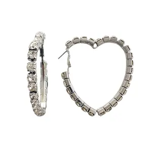 Full crystal big hoop earrings heart piercing earrings Women silver hoop earrings popular