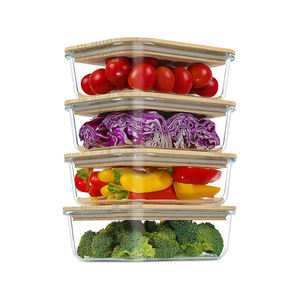 Pot hermétique en plastique empilable d'organisateur de stockage d'aliments de céréale de cuisine avec les couvercles en bambou - Product Image 1